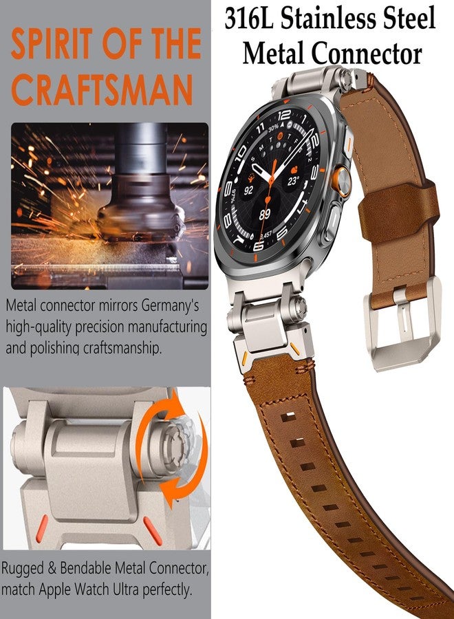 سوار جلدي من وينجل لساعة سامسونج جالاكسي ألترا، مقاس 47 مم، إصدار 2025/2024، للرجال، عريض ومتين، مصنوع من جلد طبيعي فاخر مع موصل معدني، مناسب للارتداء اليومي أو العمل، لون بني - Image 4